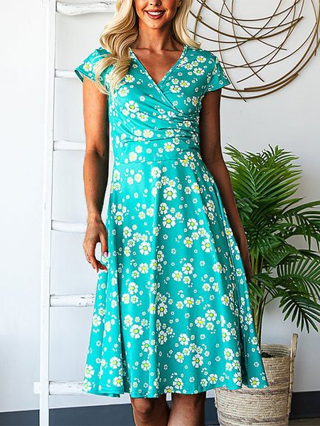 

Floral Vacation V Neck Short Sleeve Dresses, Green, Dresses
