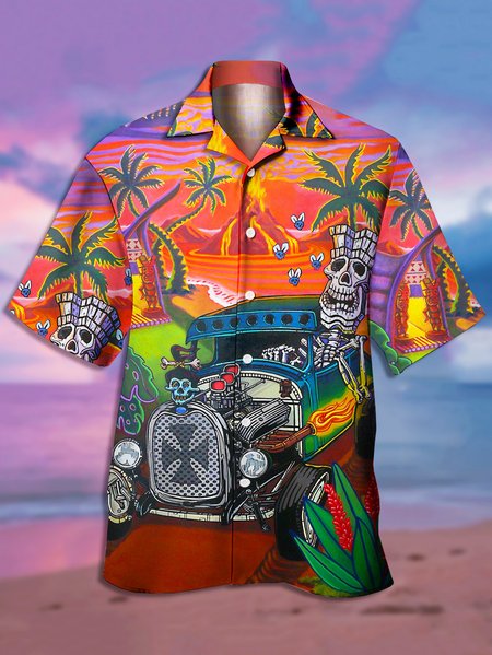 

Men's Printed Casual Short Sleeve Hawaiian Shirt, Red, Men's Floral shirt