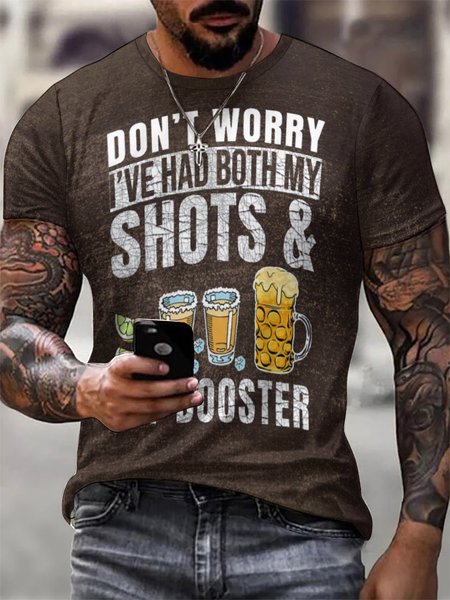 

Men‘s 3d Print Graphic Prints Letter Shots Vintage Crew Neck Short Sleeve T-Shirt, Brown, T-shirts
