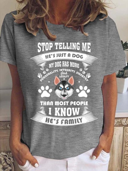 

Funny Husky Family Dog Crew Neck T-Shirt, Gray, T-shirts