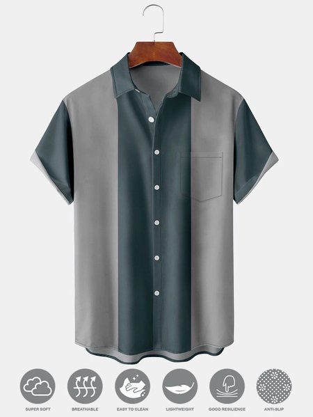 

Men's Striped Print Moisture Wicking Fabric Fashion Hawaiian Lapel Short Sleeve Shirts, Royal blue, Men's Floral shirt