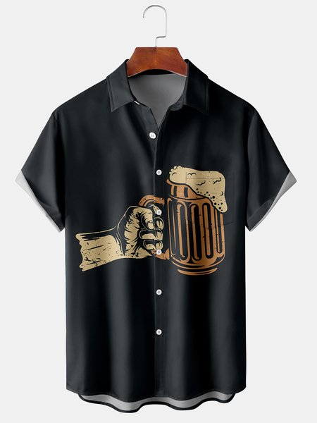 

Men's Fun Oktoberfest Print Casual Breathable Hawaiian Short Sleeve Shirt, Black, Men's Floral shirt