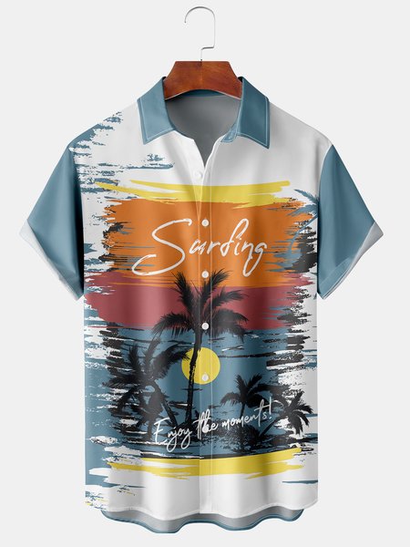

Men's Printed Casual Short Sleeve Hawaiian Shirt, Blue, Men's Floral shirt