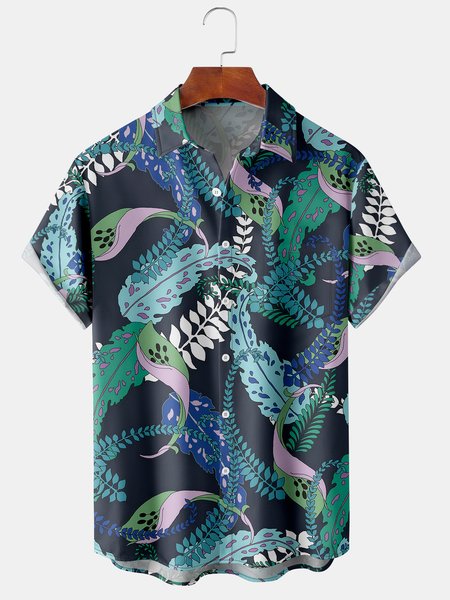 

Leaf Paisley Graphic Men's Casual Short Sleeve Chest Pocket Shirt, Green, Men's Floral shirt