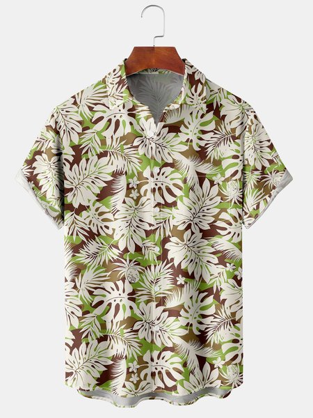 

Men's Casual Short Sleeve Hawaiian Shirt with Chest Pocket Print, Green, Men's Floral shirt