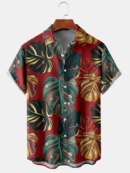 

Hawaiian Graphic Men's Casual Short Sleeve Chest Pocket Shirt, Crimson, Men's Floral shirt