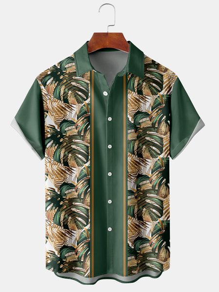 

Men's Botanical Print Casual Short Sleeve Hawaiian Shirt, Green, Men's Floral shirt