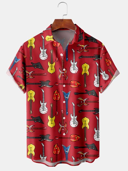 

Men's Casual Short Sleeve Hawaiian Shirt with Chest Pocket Print, Red, Men's Floral shirt