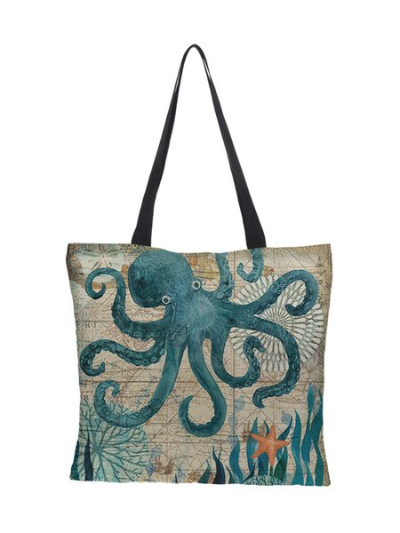 

JFN 3D Turtle Digital Printing Waterproof Cotton Linen Shoulder Bag Shopping Bag, Color3, Women's Bags