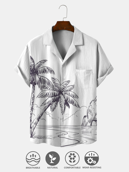

Cotton and Linen Style Botanical Floral Print Cozy Linen Shirt, As picture, Men's Floral shirt
