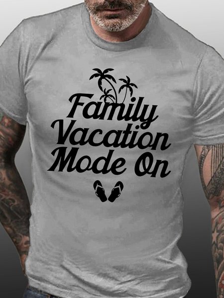 

Men‘s Family Vacation Mode On Short Sleeve Casual Short Sleeve T-Shirt, Light gray, T-shirts