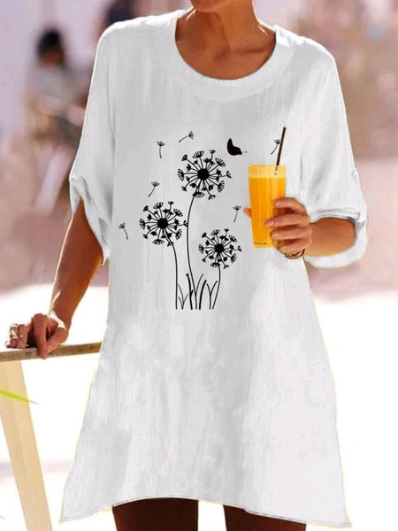 

Crew Neck Vacation Floral Tops, White, Shirts & Blouses