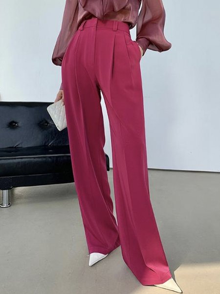 

Rose Red Long Daily Regular Fit Elegant Pants, Wide Leg Pants