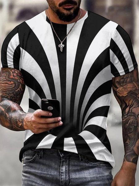 

Men‘s 3d Print Stripes Warped Black Hole Art Short Sleeve Letter Crew Neck Short Sleeve T-Shirt, T-shirts