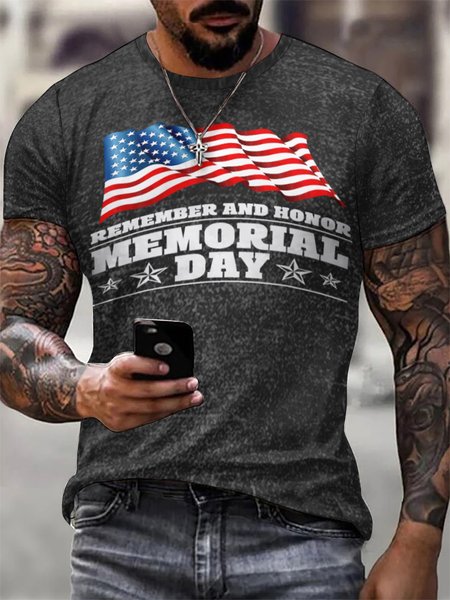 

Remember And Memorial Day Funny Letter Outdoor Short Sleeve T-Shirt, Black, T-shirts