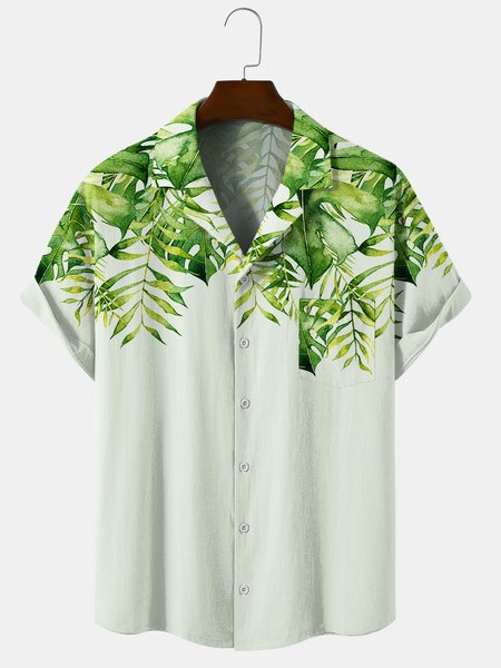

Casual Short Sleeve Cotton Blends Short Sleeve Shirt, Green, Shirts ＆ Blouse
