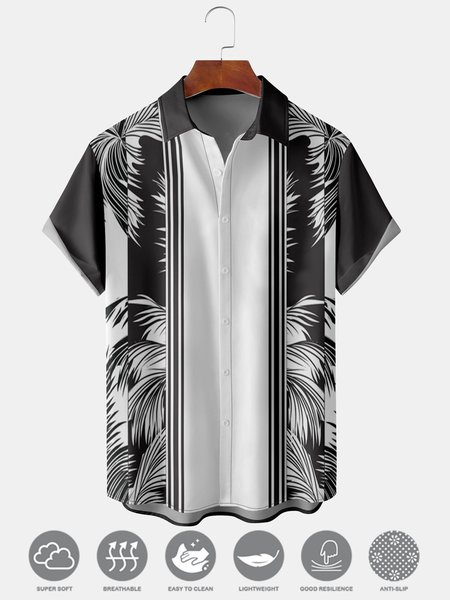 

Men's Floral Print Moisture Wicking Fabric Fashion Hawaiian Lapel Short Sleeve Shirts, Black, Men's Floral shirt