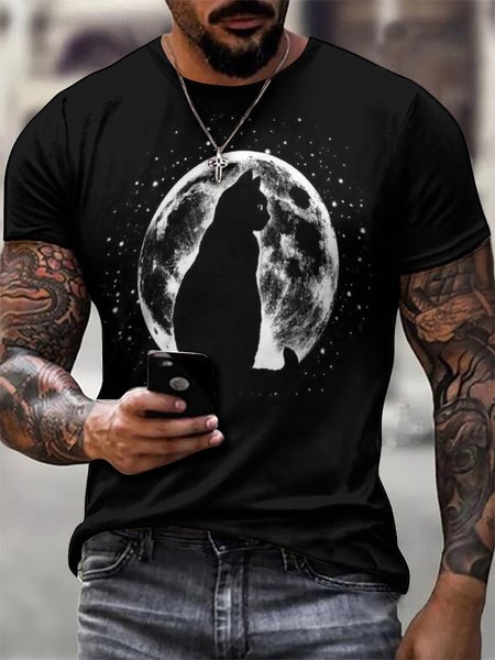 

Men‘s 3d Print Planet Outdoor Short Sleeve Short Sleeve T-Shirt, Black, T-shirts