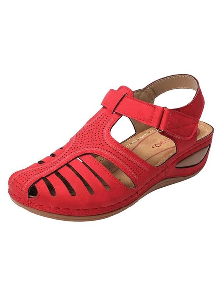 

JFN Vintage Casual Wedge Roman Sandals, Red, Sandals