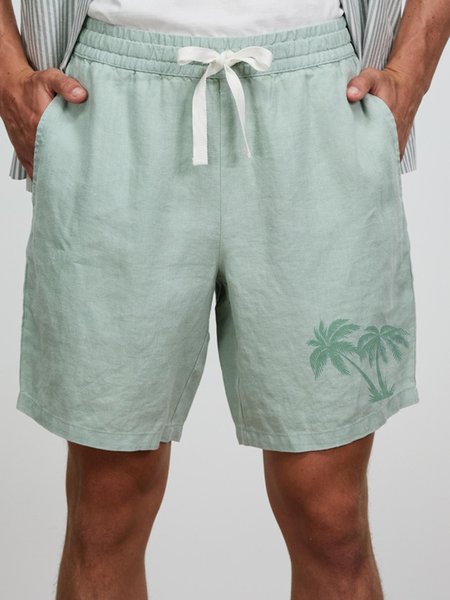 

Cotton Linen Hawaiian Casual Shorts, Mint, Men's shorts