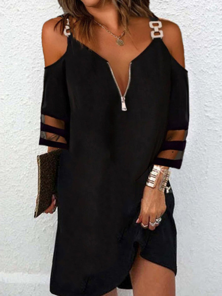

Off The Shoulder Plain Loosen Dresses, Black, Dresses