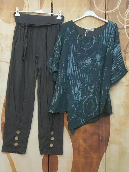 

Ladies Casual Loose Printing Round Two Piece Sets, Gray, Suit Set