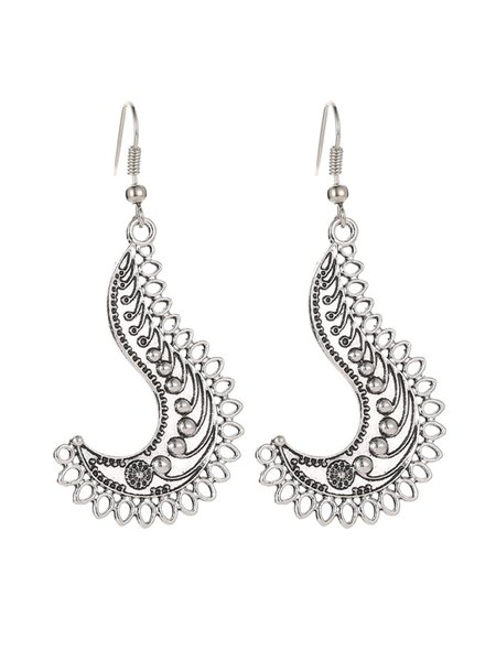 

JFN Ethnic Vintage Hollow Embossed Earrings, Silver, Earrings