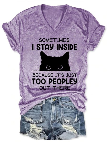 

Women's Funny Sometimes I Stay Inside Because It's Just Too Peopley Out There Casual T-shirt, Purple, T-shirts