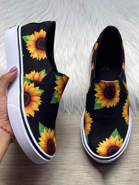 

JFN Women's Sunflower Print Flat Espadrilles Loafers Sneakers, Yellow, Flats