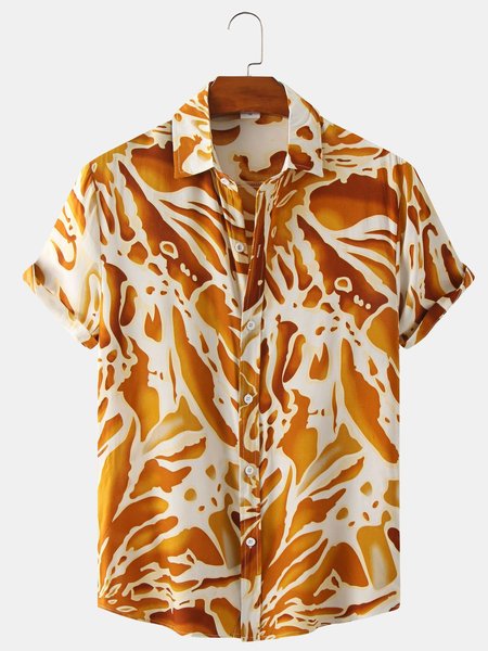 

Cotton Linen Geometric Print Casual Short Sleeve Shirt, As picture, Shirts ＆ Blouse