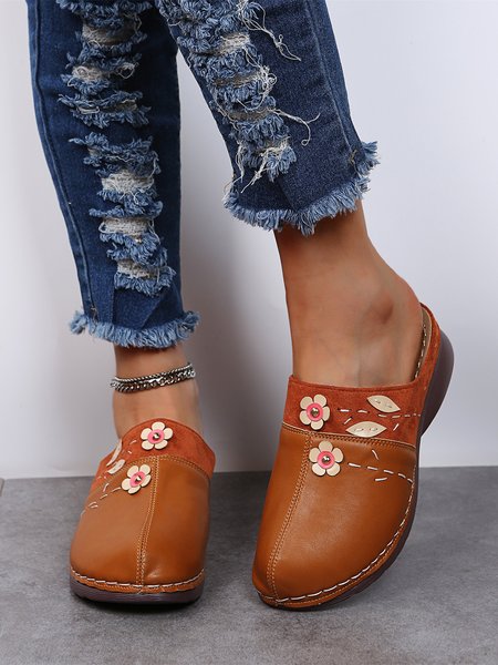 

JFN Vintage Floral Wedge Mules, Brown, Sandals & Slippers