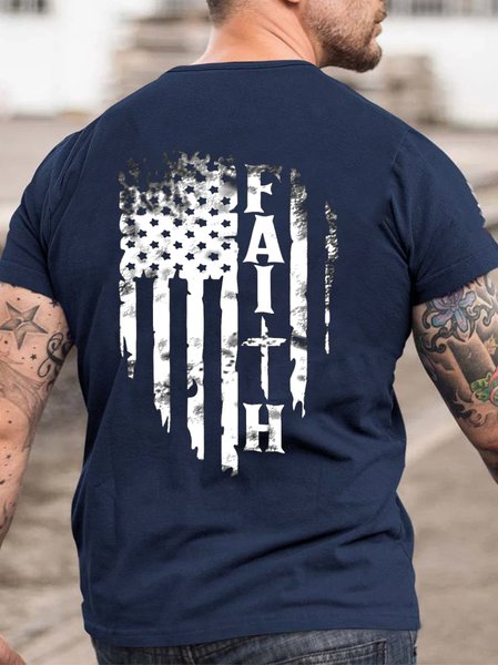

Faith American Flag Back Print Crew Neck T-Shirt, Purplish blue, T-shirts