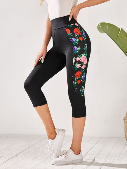

Floral Skinny Leggings, Black, Pants