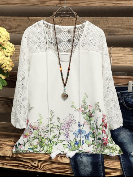 

Loosen Pastoral Floral Tops, White, Shirts & Blouses