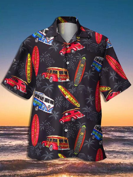 

Vintage Hawaiian Graphic Men's Casual Short Sleeve Shirt, Black, Men's Floral shirt