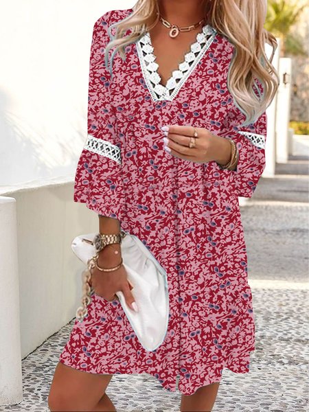 

Romantic flower lace holiday x loose short Dress Plus Size, Pink, Dresses