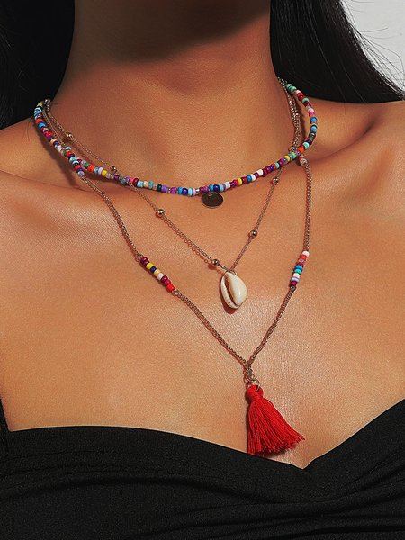 

JFN Boho Ethnic Rice Beads Multilayer Necklace, Multicolor, Necklaces