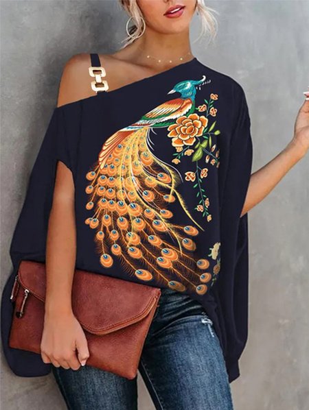 

Casual Loosen Cap Sleeve Top, Deep blue, Blouses and Shirts