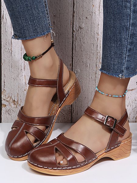 

JFN Vintage Covered Toe Roman Wedge Sandals, Brown, Sandals