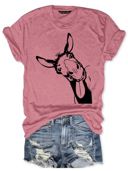 

Womens Funny Donkey Casual Short Sleeve T-Shirt, Pink, T-shirts