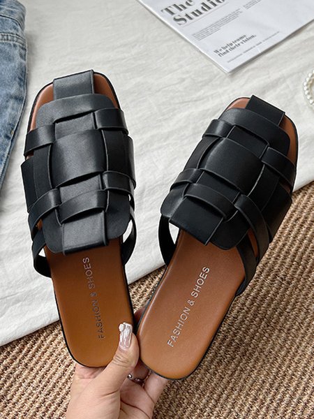 

JFN Baotou Half Slipper Flat Heel Cutout Sandals, Black, Sandals & Slippers