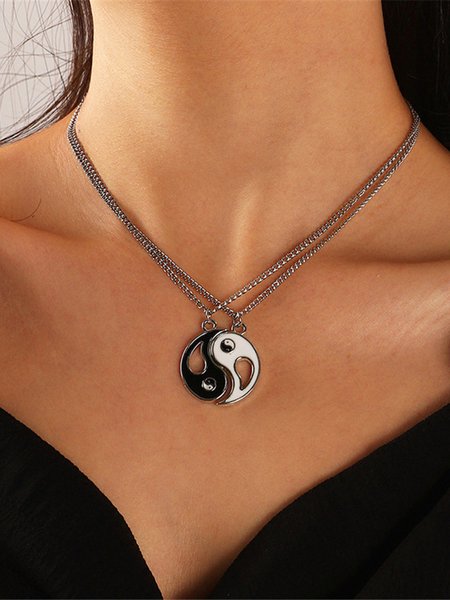 

2Pcs BestFriends Ethnic Style Vintage Patchwork Necklace, Black-white, Necklaces