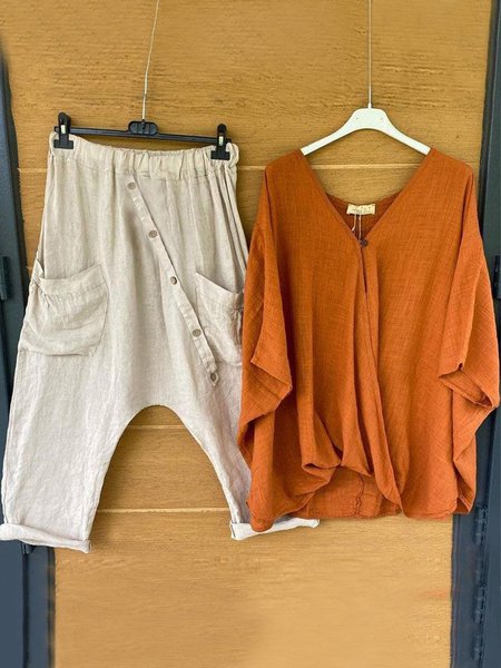 

Casual Cross Loosen Two Piece Sets, Orange, Suit Set