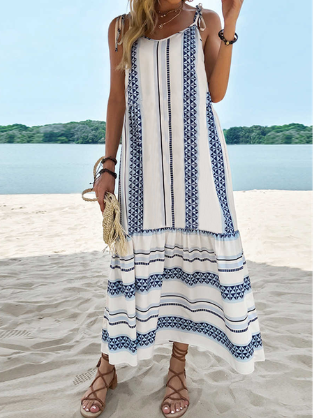 

Loosen Vacation Geometric Dresses, Multicolor, Midi Dresses