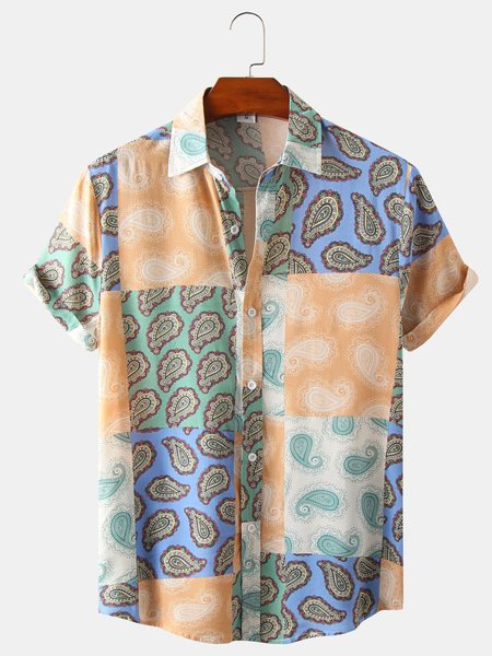 

Cotton And Linen Holiday Leisure Short-sleeved Shirt, As picture, Men's Floral shirt