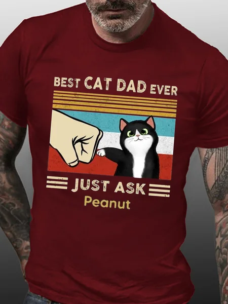 Best Dad Fluffy Cotton Round Neck Short Sleeve T-Shirt, Red, T-shirts