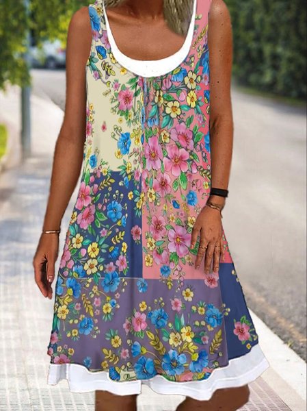 

Casual Floral U-neck Regular Fit Dresses, Multicolor, Dresses