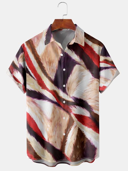 

Abstract Gradient Men's Casual Short Sleeve Chest Pocket Shirt, Red, Men's Floral shirt