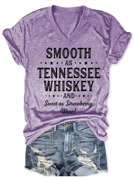 

Funny Saying Smooth As Tennessee Whiskey And Sweet As Strawberry Wine Casual Short Sleeve T-Shirt, Purple, T-shirts