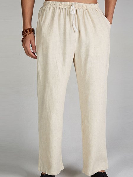 

Cotton and Linen Plain Hawaiian Casual Trousers, Apricot, Men's pants